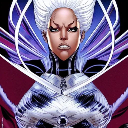 Prompt: portrait of ororo from xmen, symmetrical, by yoichi hatakenaka, masamune shirow, josan gonzales and dan mumford, deayami kojima, takato yamamoto, barclay shaw, karol bak, yukito kishiro