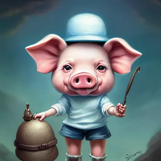 cute little anthropomorphic funny female pig wearing | Stable