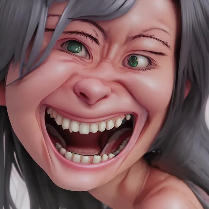 Image similar to portrait of the popular girl laughing at the viewer, by Katsuhiro Otomo, Yoshitaka Amano, Nico Tanigawa, and Artgerm rendered with 3D effect.