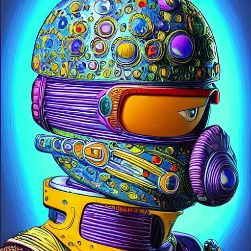 Image similar to beautiful portrait of the colorful masked humanoid android, vivid colors, intricate, highly detailed, masterful, in the style of moebius, akira toriyama, jean giraud