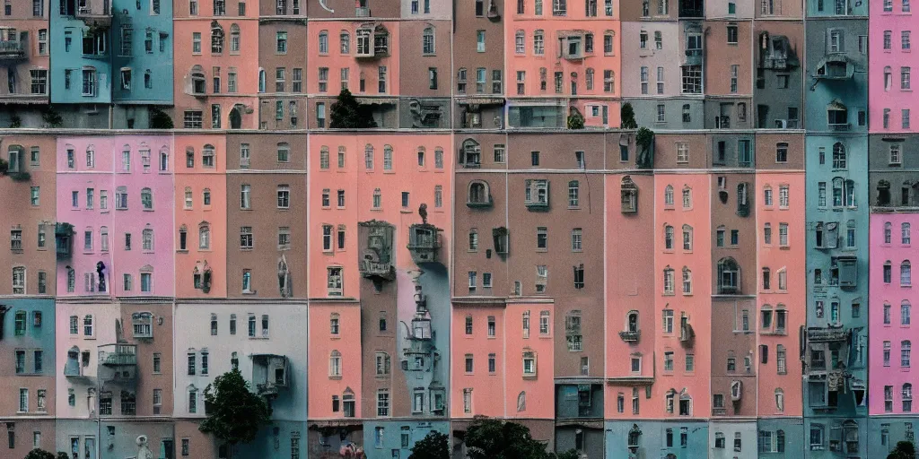 Image similar to a very high resolution image from a new movie, upside - down building, beautiful scenery, photorealistic, photography, directed by wes anderson