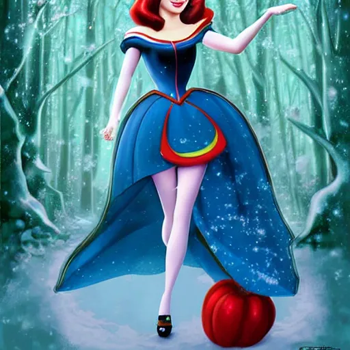 Image similar to digital painting of Emma Stone as a Disney princess wearing snow white's dress, Pixar style, professional studio lightening, volumetric lightening, photorealism by Tristan Eaton Stanley Artgerm and Tom Bagshaw