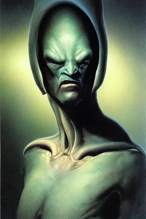 Image similar to fuzzy blue alien, portrait by wayne barlowe