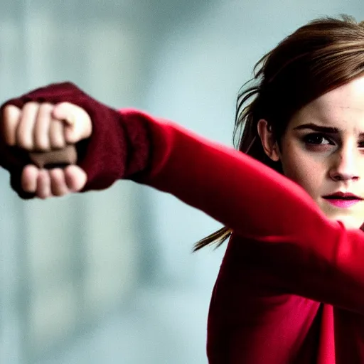 Prompt: photo of emma watson holding bright energetic thunderbolts in her hands. cinematic