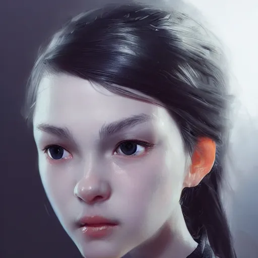 Image similar to a cute girl by ruan jia, closeup headshot, black ponytail, cinema - grade cg rendering, high detailed.