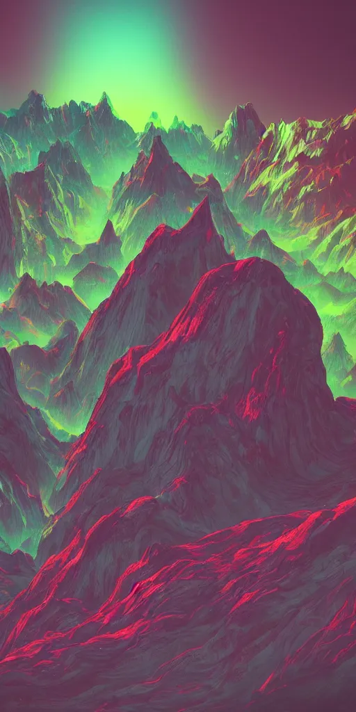 Prompt: a beautiful neon alien landscape, mountains