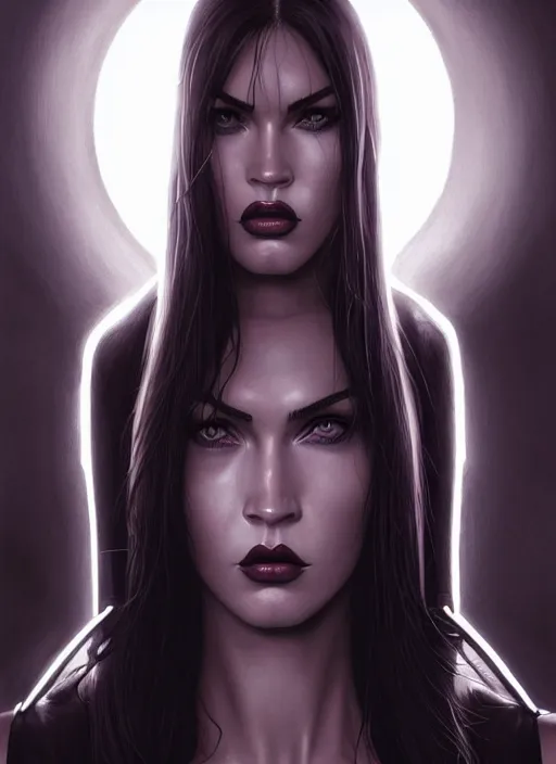 Image similar to symmetry!! gantz portrait of megan fox as a female vampire, unholy, intricate, highly detailed, dynamic lighting, digital art, digital painting, artstation, terence nielsen, sharp focus, illustration, art by artgerm and greg rutkowski and moebius, 8 k