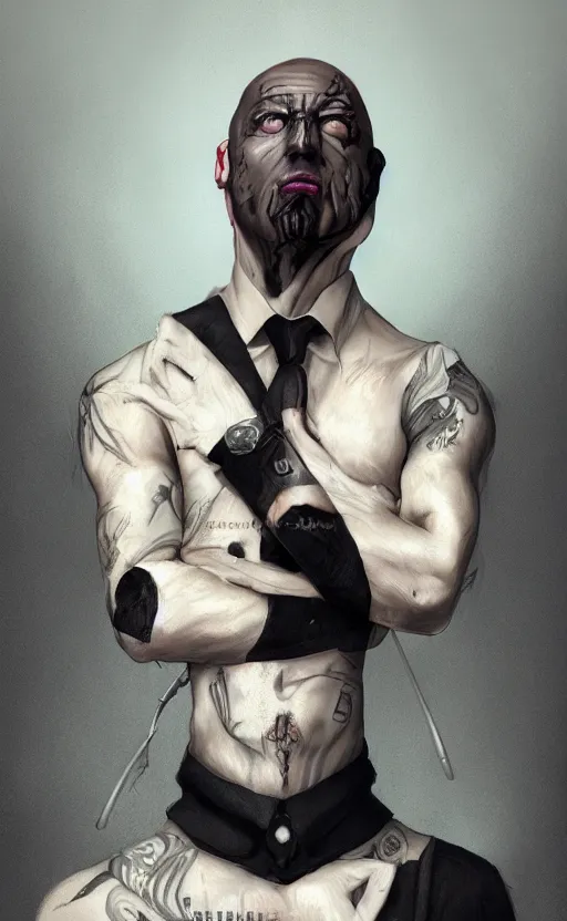 Image similar to dark fantasy photorealistic portrait concept art of a bunny hitman, trending on art station, stunning visuals, creative, cinematic, ultra detailed