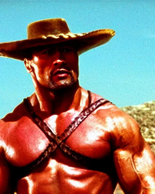 Image similar to film still close up shot of dwayne johnson as maximus n the movie a fistful of dollars. photographic, photography