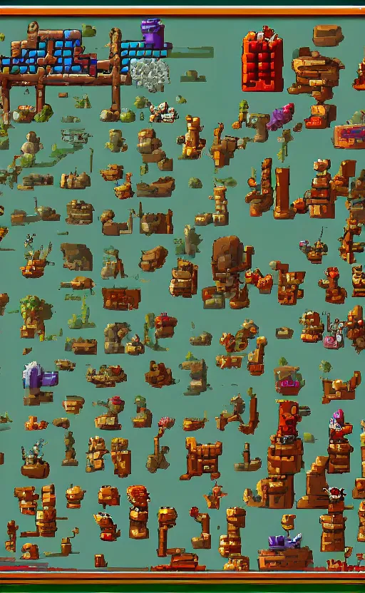 Prompt: game assets from the pixel art game there is no game, 1 0 0 0 % zoom