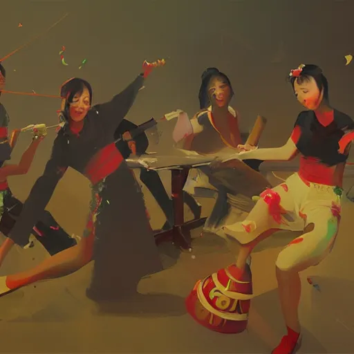 Prompt: Chinese Party Concert , artwork by Sergey Kolesov