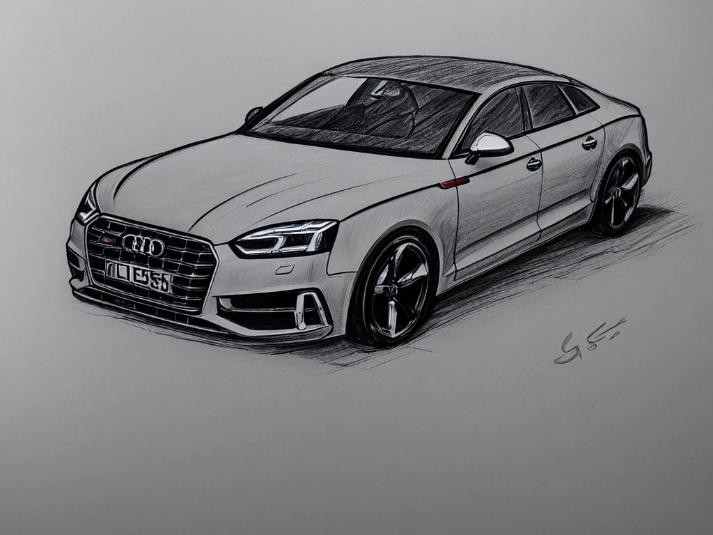 Image similar to a hand - drawn sketch of an audi s 5 sportback.