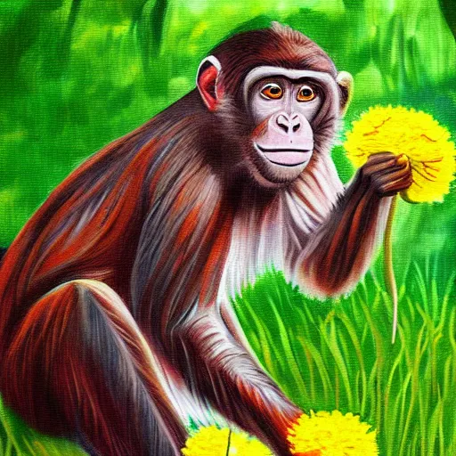 Prompt: a monkey painting dandelions