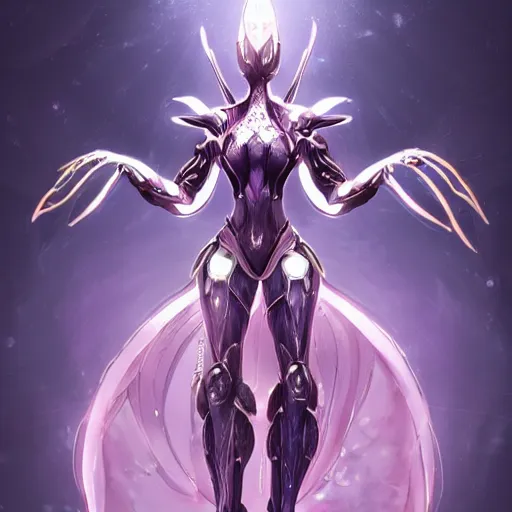 Image similar to highly detailed exquisite fanart, of a beautiful female warframe, but as an anthropomorphic elegant robot female dragoness, glowing eyes, shiny and smooth off-white plated armor, bright Fuchsia skin beneath the armor, sharp claws, robot dragon four fingered hands, and robot dragon three clawed feet, royal elegant pose, full body and head shot, epic cinematic shot, professional digital art, high end digital art, singular, realistic, DeviantArt, artstation, Furaffinity, 8k HD render, epic lighting, depth of field