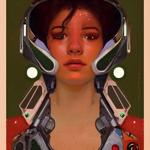 Image similar to a beautiful portrait of a space bounty hunter by Gustav Klimt trending on Artstation