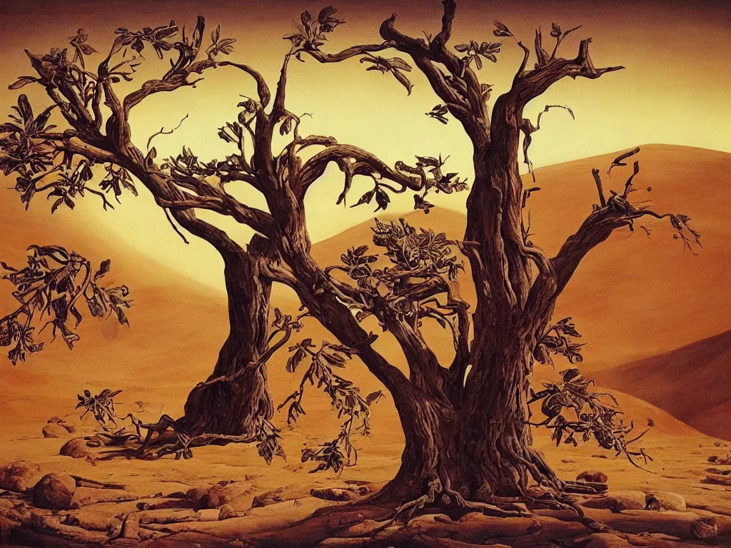 Image similar to The tree of life on Mars. Painting by Walton Ford.