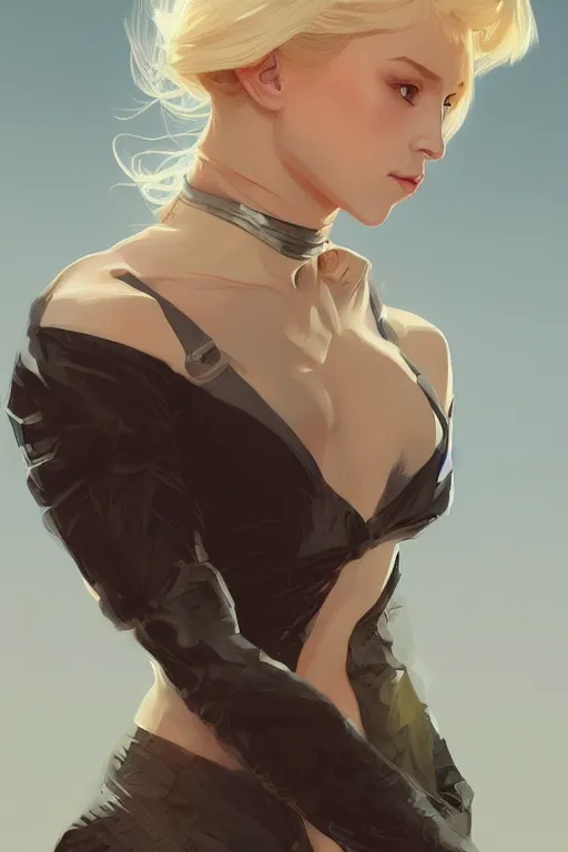 Image similar to a beautiful blond ninja girl, fantasy, portrait, sharp focus, intricate, elegant, digital painting, artstation, matte, highly detailed, concept art, illustration, ambient lighting, art by ilya kuvshinov, artgerm, Alphonse mucha, and Greg Rutkowski