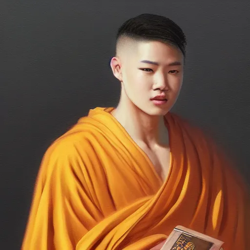 Prompt: very detailed masterpiece painting of sidecut medium hair Jimin from BTS as a golden robe monk from BTS, featured in artstation, concept art by Greg Rutkowski, WLOP, Dan Mumford, Christophe Vacher