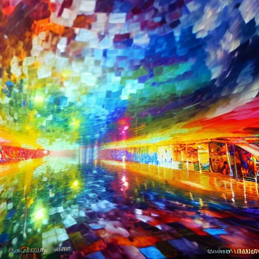 Image similar to long shot of a huge rainbow clear marble, concept art, by leonid afremov, by gerhard richter, jeff koons, volumetric light, smooth, depth perception, high depth of field, 4 k, unreal engine 5, ultradetailed, hyperrealistic, artstation