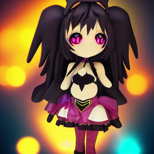 Image similar to cute fumo plush of a superheroine girl, magical girl, gothic maiden anime girl, glowing writing glyphs, velvet, vray