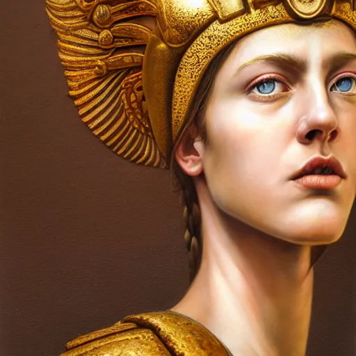 Image similar to hyperrealistic mixed media painting of beautiful goddess Athena, stunning 3d render inspired art by P. Craig Russell and Barry Windsor-Smith, perfect facial symmetry, dim volumetric lighting, full full full full face face face face face 8k octane beautifully detailed render, post-processing, portrait, extremely hyper-detailed, intricate, epic composition, brown brown brown eyes, realistic realistic realistic eyes, cinematic lighting, masterpiece, trending on artstation, detailed detailed detailed, masterpiece, stunning