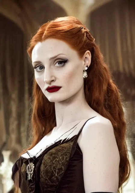 Image similar to sansa angeline jolie gessica chastain victorian vampire