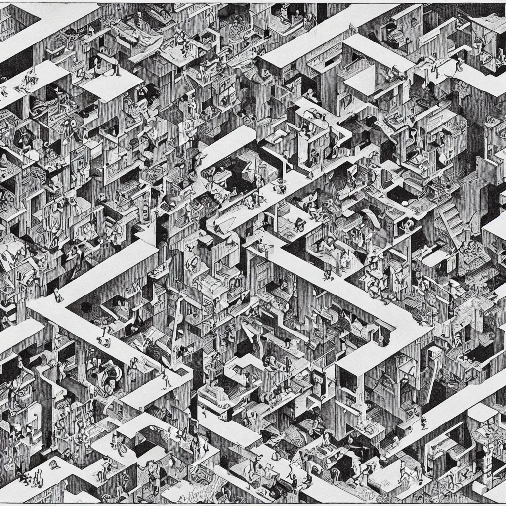 Image similar to the internet, drawn by m. c. escher