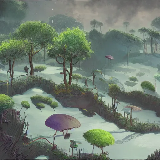 Prompt: Future, plant city, melancholy, game concept art, high detail