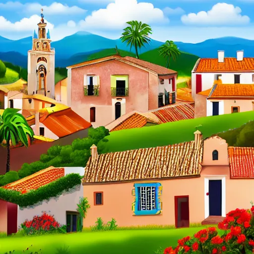 Prompt: A Spanish village. Seamless parallax background.