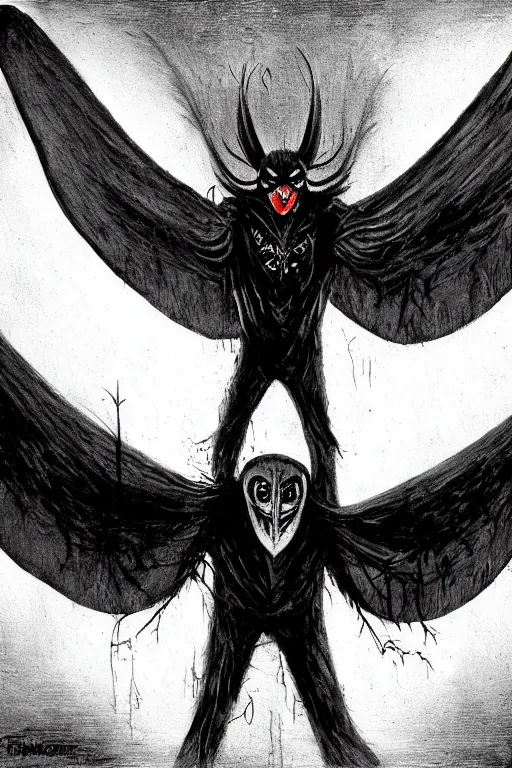 Image similar to mad horror painting of mothman by ben templesmith