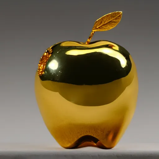 Image similar to A 24 karat gold apple on display at an auction.