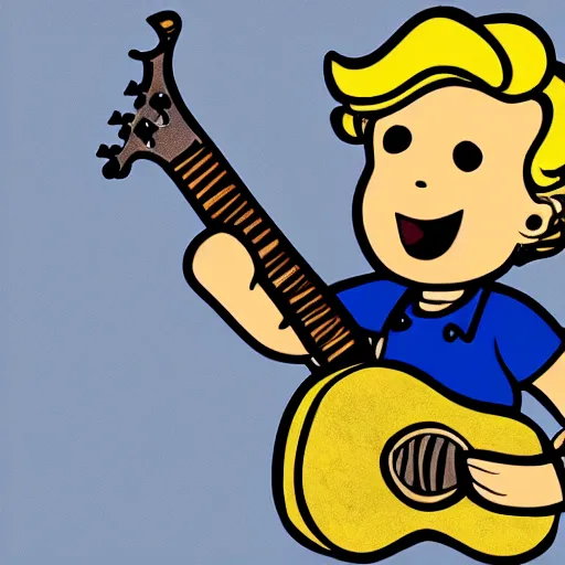 Prompt: vault boy playing a guitar