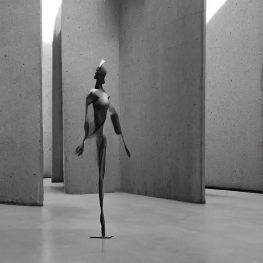 Image similar to sculptures in a brutalist museum