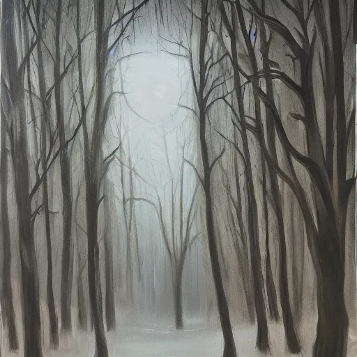 Image similar to ghost in haunted forest, brush strokes, oil painting