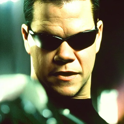 Prompt: matt damon as neo in the matrix