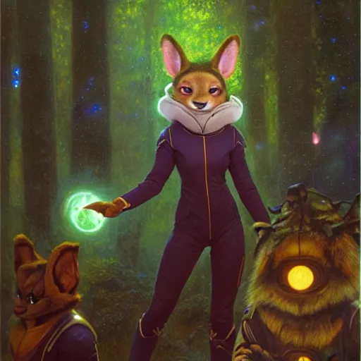 Image similar to a portrait of a female alien in starfleet uniform at night in a dark forest. zootopia fursona furaffinity furry art detailed face painting by gaston bussiere craig mullins jc leyendecker gustav klimt artgerm greg rutkowski furry