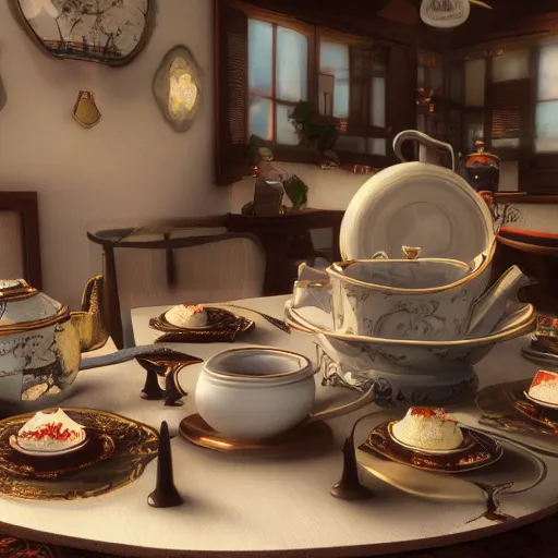 Prompt: western dragon teaparty, extremely detailed octane render