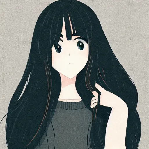 Image similar to a girl with long dark hair is looking at the camera, a picture by josefina tanganelli plana, tumblr contest winner, tachisme, contest winner, anime, anime aesthetic