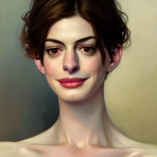 Image similar to a portrait painting of anne hathaway / rachel lane hybrid in the oil painting unreal 5 daz. rpg portrait, extremely detailed artgerm greg rutkowski alphonse mucha vladimir volegov