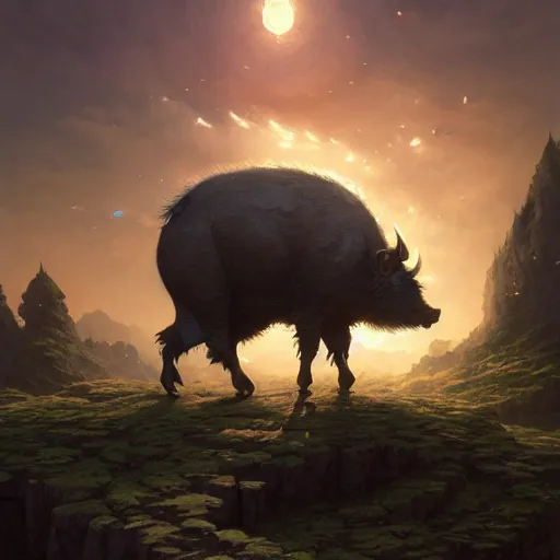 Prompt: highly detailed big boar, stephen bliss, unreal engine, fantasy art by greg rutkowski, loish, rhads, ferdinand knab, makoto shinkai and lois van baarle, ilya kuvshinov, rossdraws, tom bagshaw, global illumination, radiant light, detailed and intricate environment