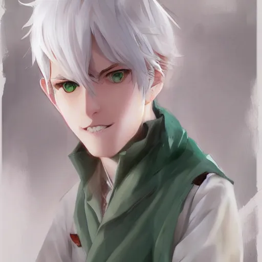 anime boy, white hair, green eyes, handsome, pure, | Stable Diffusion |  OpenArt