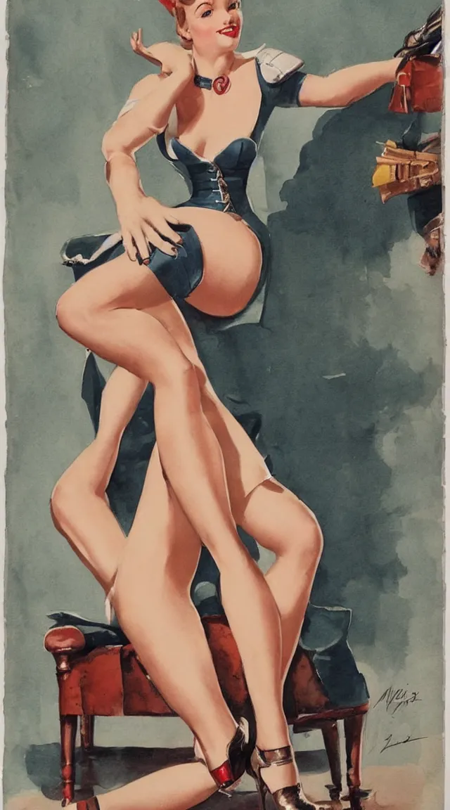 Image similar to a portrait full body pin up post war dressing a military unioform,with, water color, Gil Elvgren style