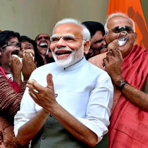 Prompt: narendra modi laughing at poor people