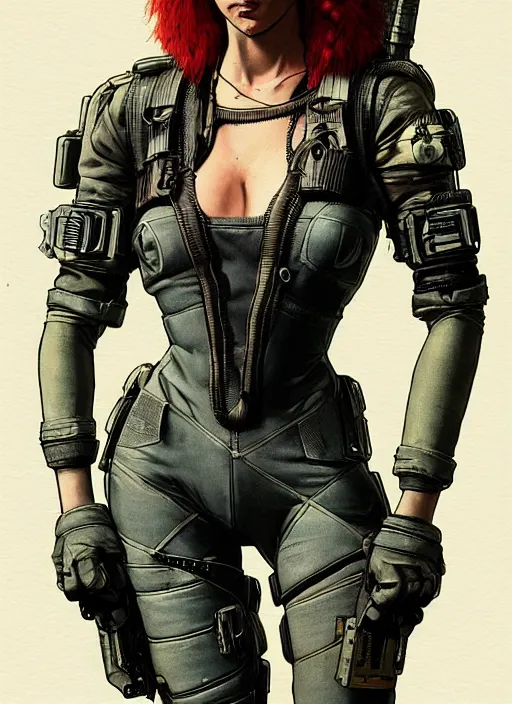 Image similar to cyberpunk mercenary in tactical harness and jumpsuit. portrait by stonehouse and mœbius and will eisner and gil elvgren and pixar. realistic proportions. dystopian. cyberpunk 2 0 7 7, apex, blade runner 2 0 4 9 concept art. cel shading. attractive face. thick lines.