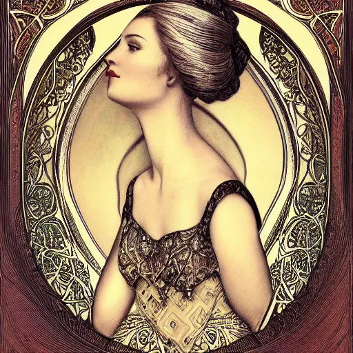 Image similar to beatifull frontal portrait of a woman, intricate, elegant, highly detailed, ornate, elegant , luxury, illustration, art nouveau style