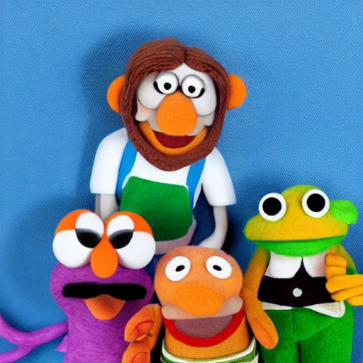 Image similar to the cast of squid game as a muppet. highly detailed felt. hyper real photo. 4 k.