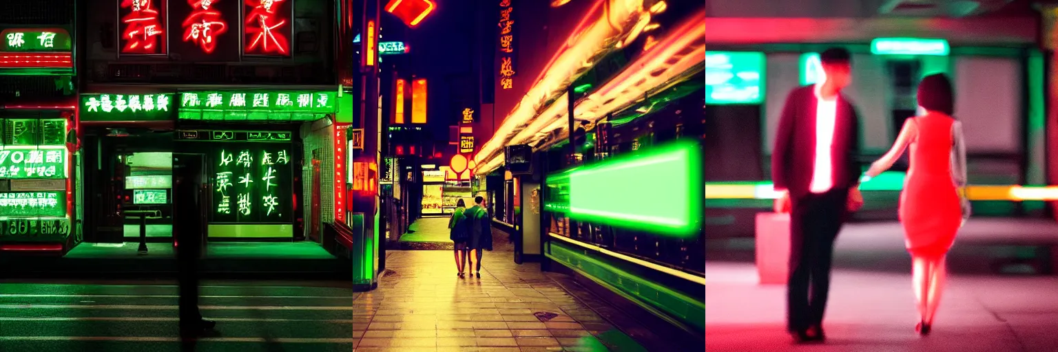 Prompt: green lights man and woman breaking up Wong Kar Wai style cinematography realistic hyper realism 8K