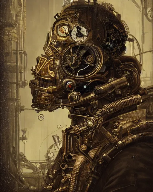 Prompt: epic portrait of victorian man scientist, steampunk, highly detailed, intricate details, symmetry, golden ratio, illustration, realistic, 8 k, sharp focus, very sharp details, by giger and stalenhag