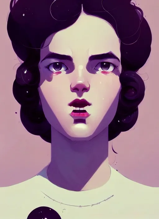 Prompt: highly detailed portrait of an androginous person, soft background, ringlet hair by atey ghailan, by greg rutkowski, by greg tocchini, by james gilleard, by joe fenton, by kaethe butcher, gradient violet, black, cream and white color scheme, trending in pinterest, award winning details