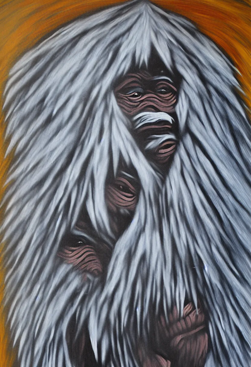 Prompt: inuit oil painting of a yeti, thick textured paint